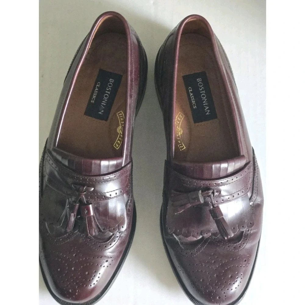 Bostonian Classics Mens Loafers Sz 7.5 Burgundy Leather First Flex Vibram Kiltie